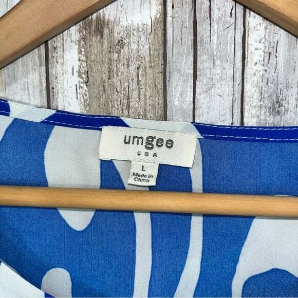 Umgee Can’t Wait Saphire Blue Abstract Ruffle Sleeve Blouse - Picture 6 of 6